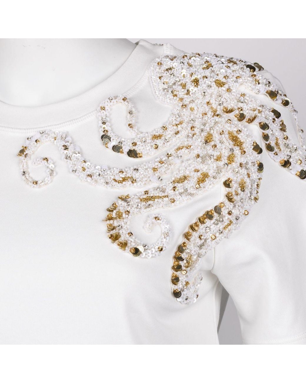 House of Laines London White Laines Couture Embellished Octopus T-Shirt