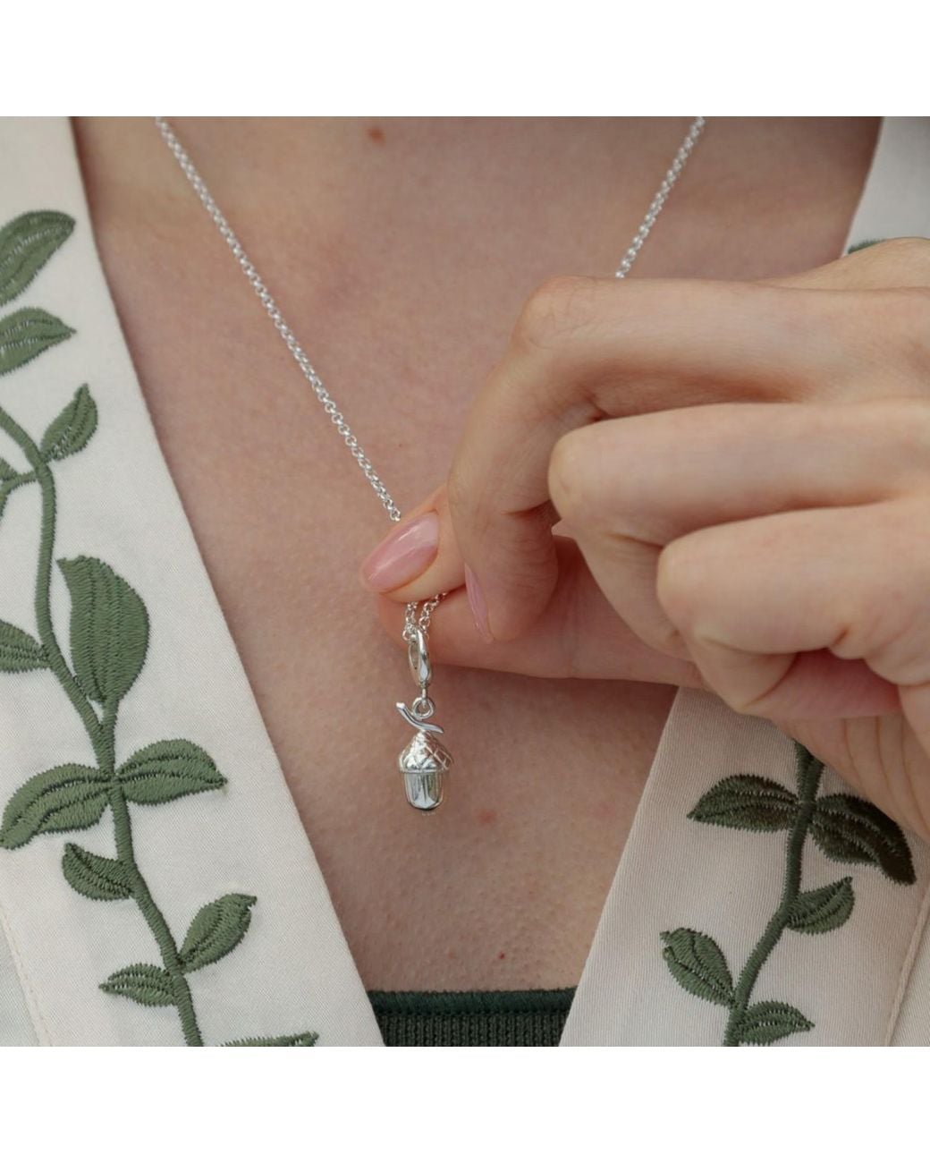 Lily Charmed Metallic Sterling Acorn Charm Necklace