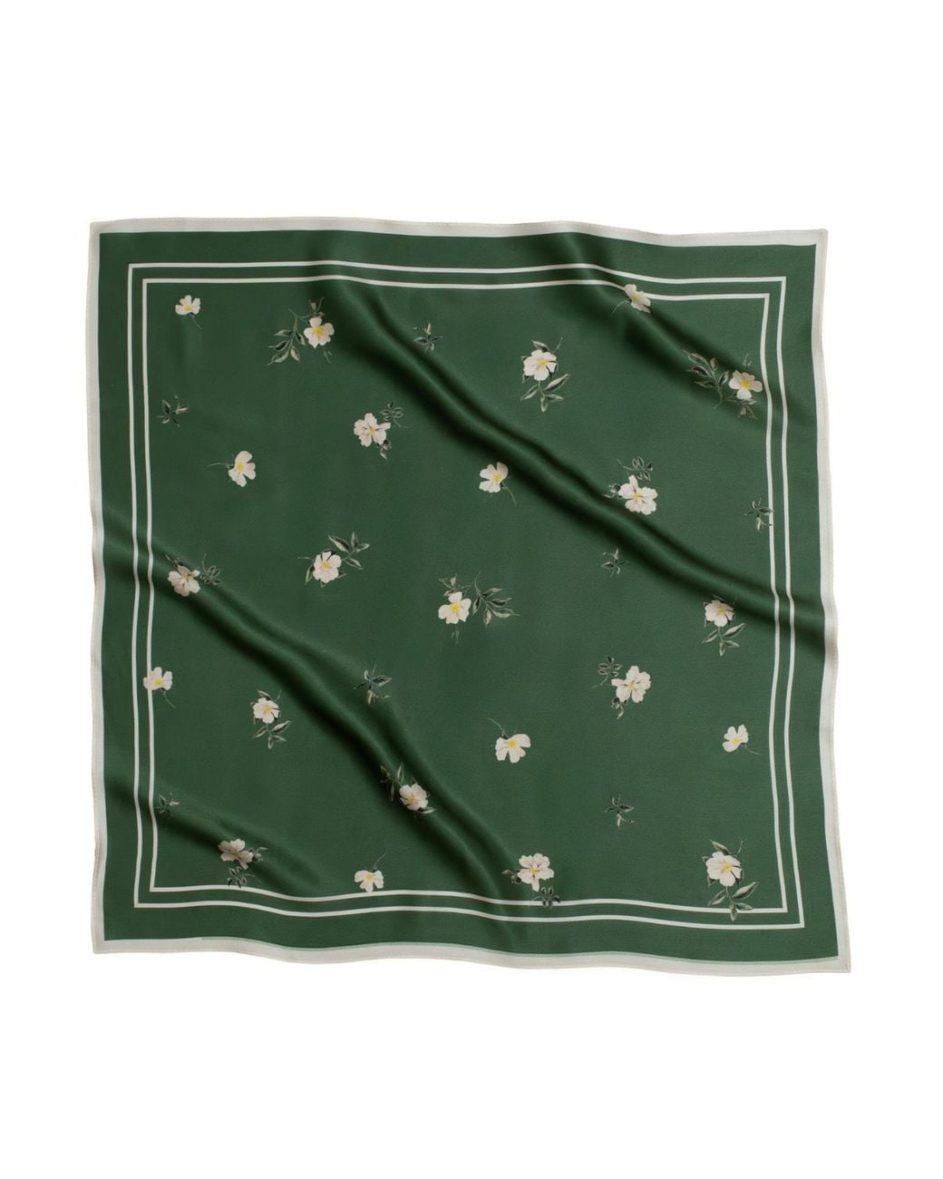 RainSisters Green Small Floral Print Natural Silk Scarf
