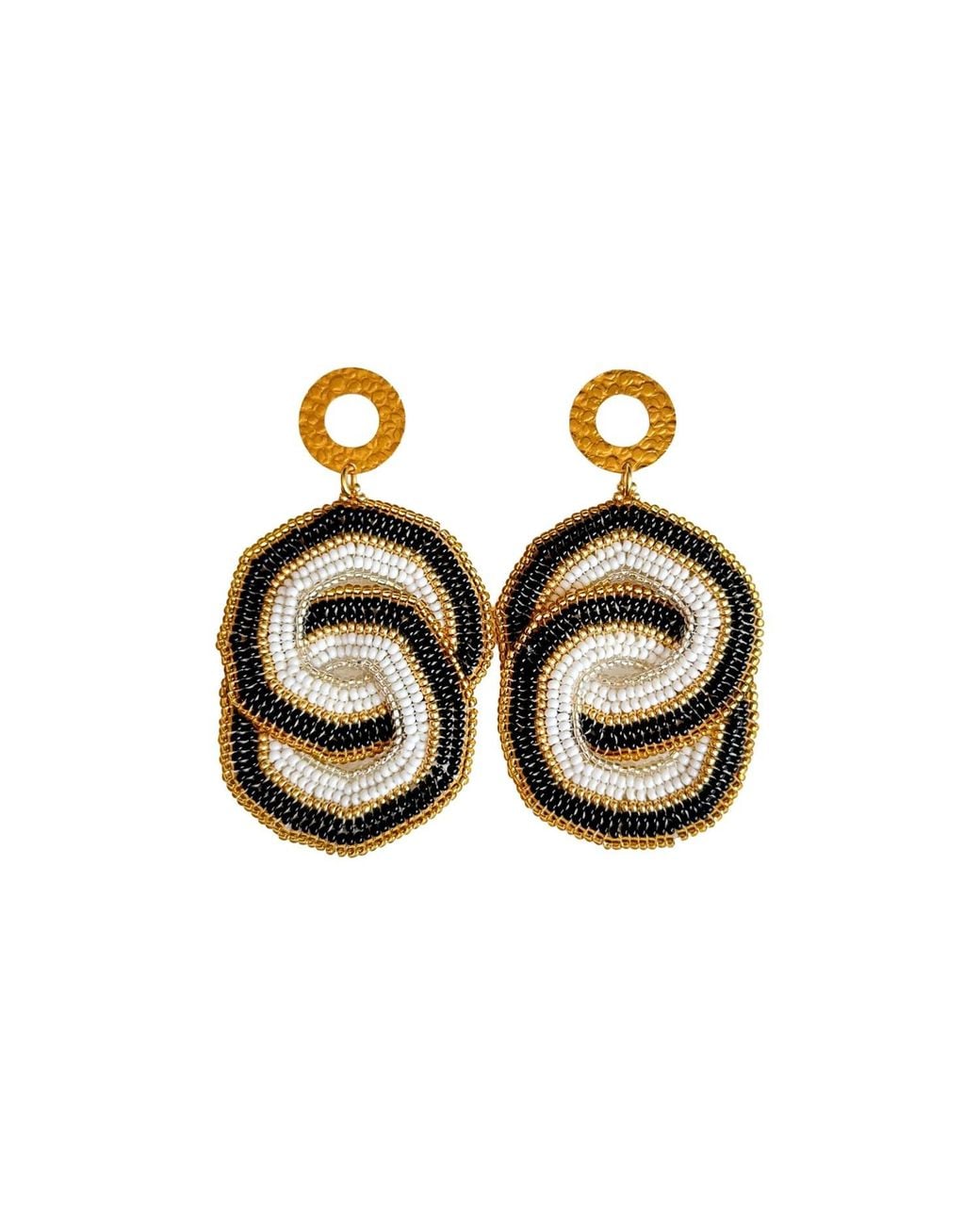 Iliana Arrazola Metallic Crisscrossed Circle, Dangle Earrings, And, Glass Beads, Beaded Jewelry