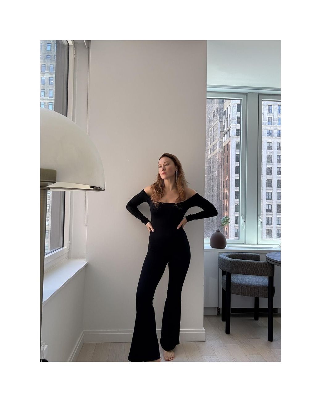 Monosuit Black Ribbed Bootcut Flared-Leg Jumpsuit