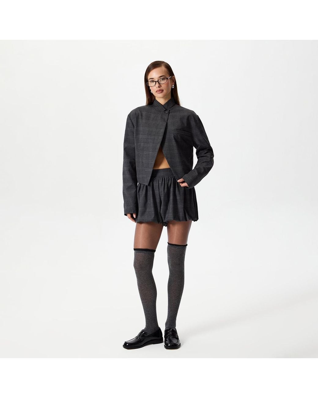 Thisisu Collection Black Romy Plaid Bubble Shorts – Dark