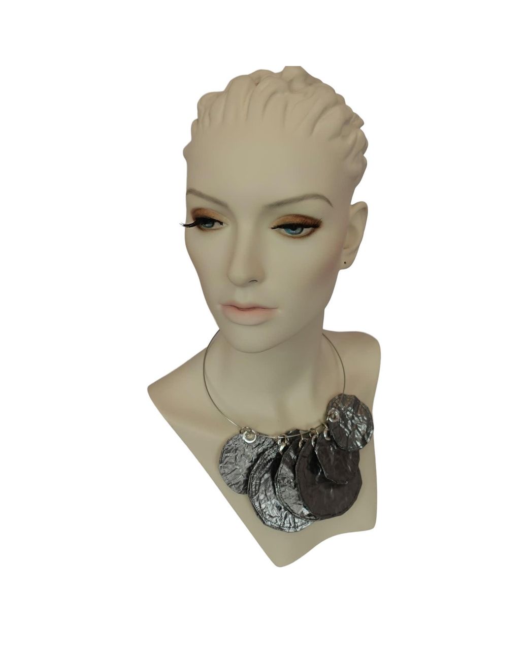 Romer Millinery Gray Metallic Sillk Disc Coin Choker Steel