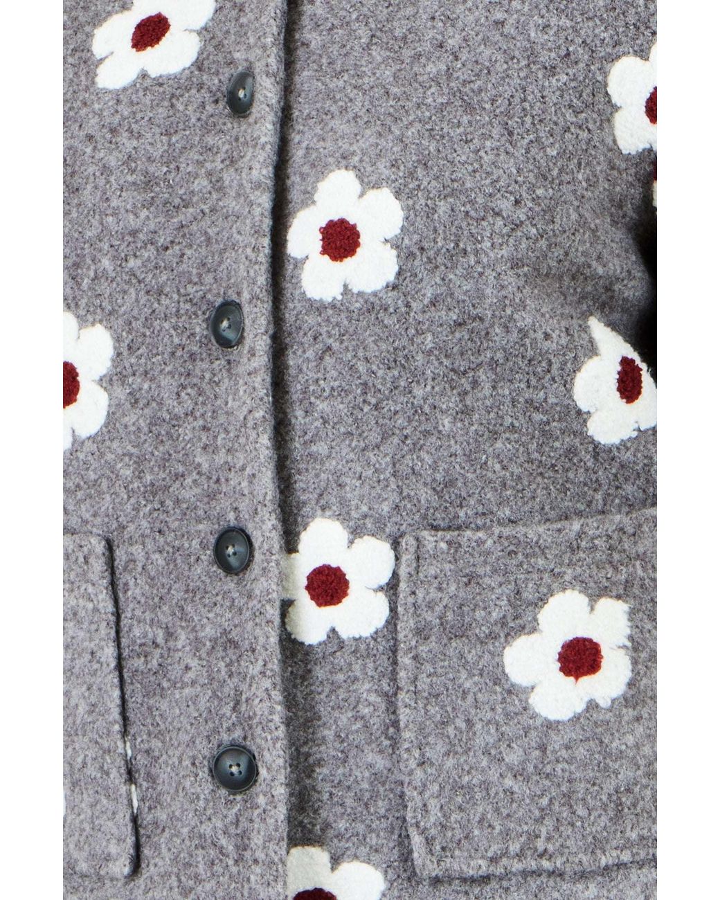 Yumi' Gray Embroidered Daisy Fleece Jacket