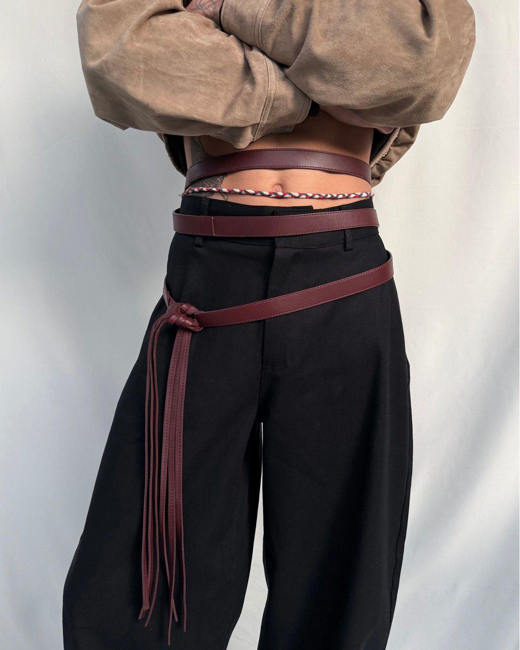 GYUNIA Black Eva Harness Belt Burgundy Leather