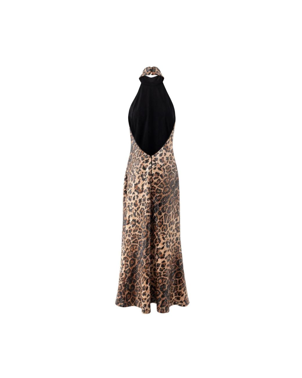 Aisl Brown Leopard Sequin Halter Maxi Dress