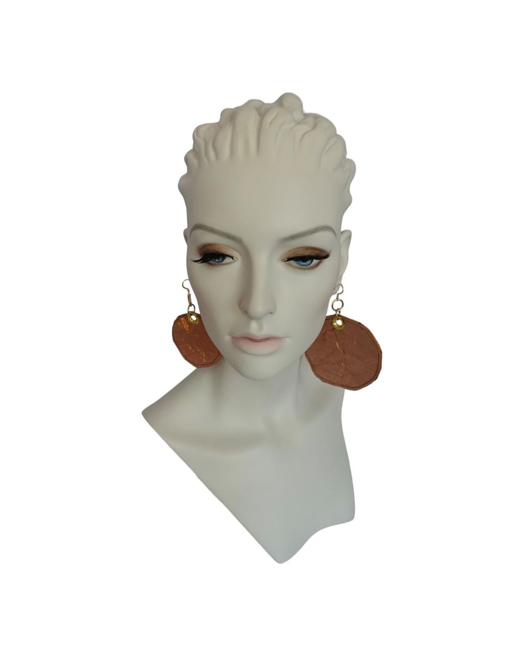 Romer Millinery Brown Metallic Silk Copper Coin Earing Pierced Assymetrical