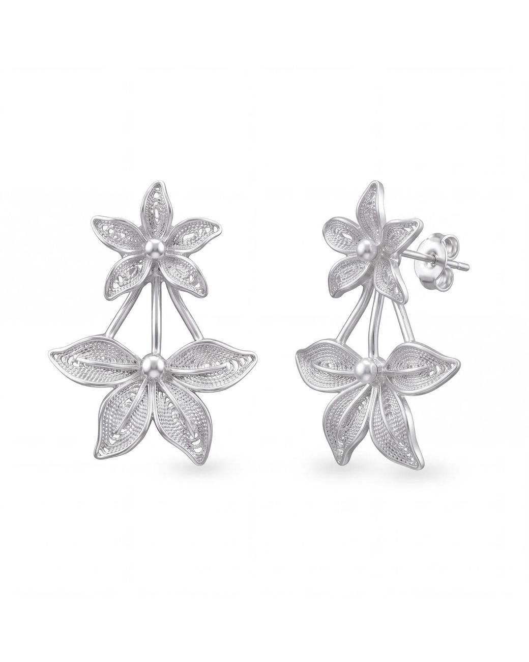 Yieon Metallic Stars Fine Floral Filigree Stud Earrings