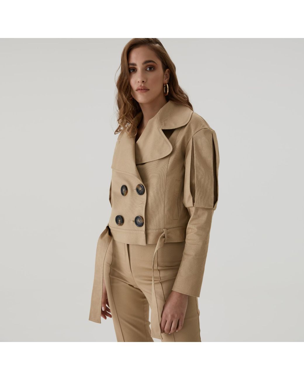 Lita Couture Natural Statement Jacket With Oversized Lapels