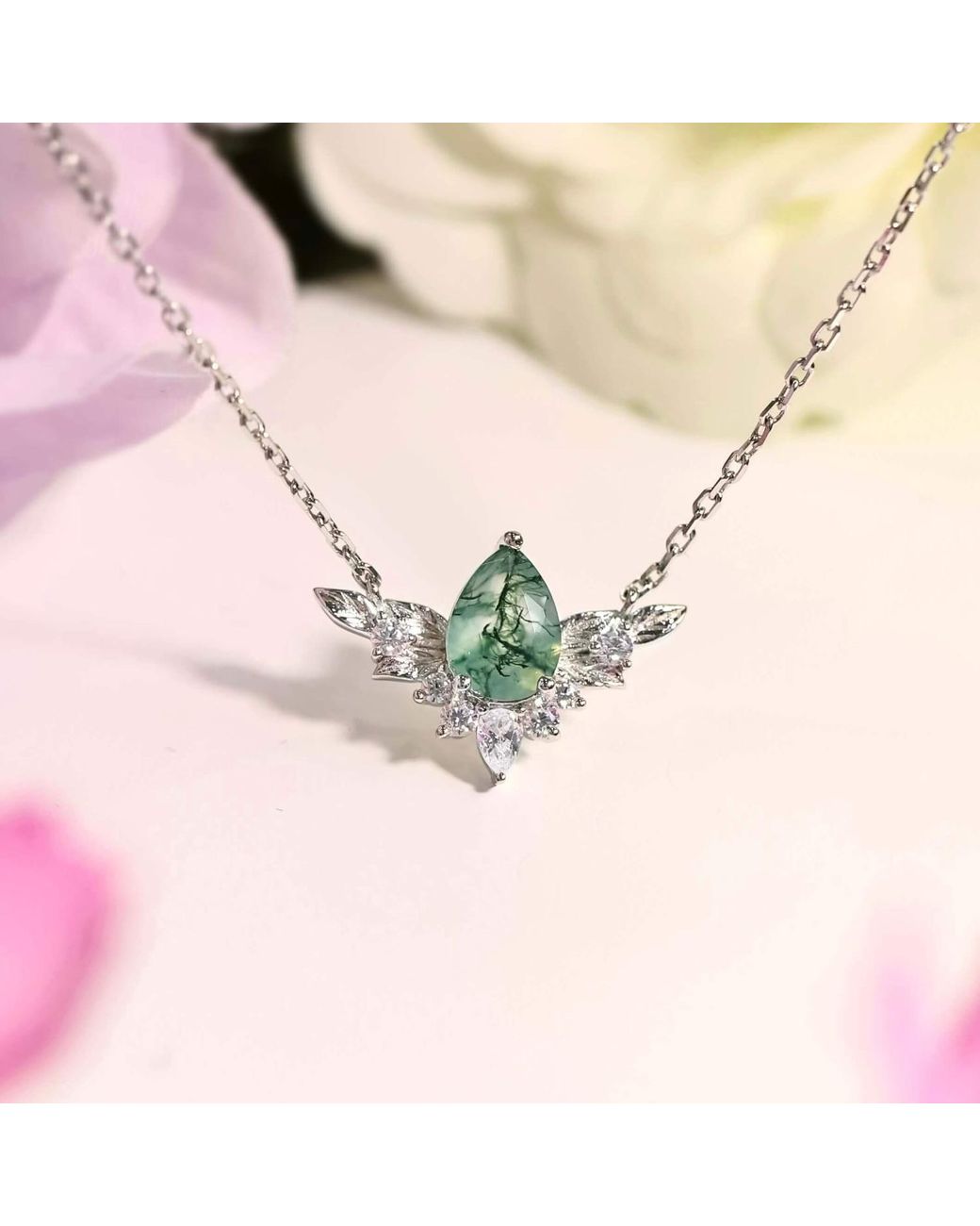 Azura Jewelry New York Metallic To Bloom Again Moss Agate Vermeil Necklace