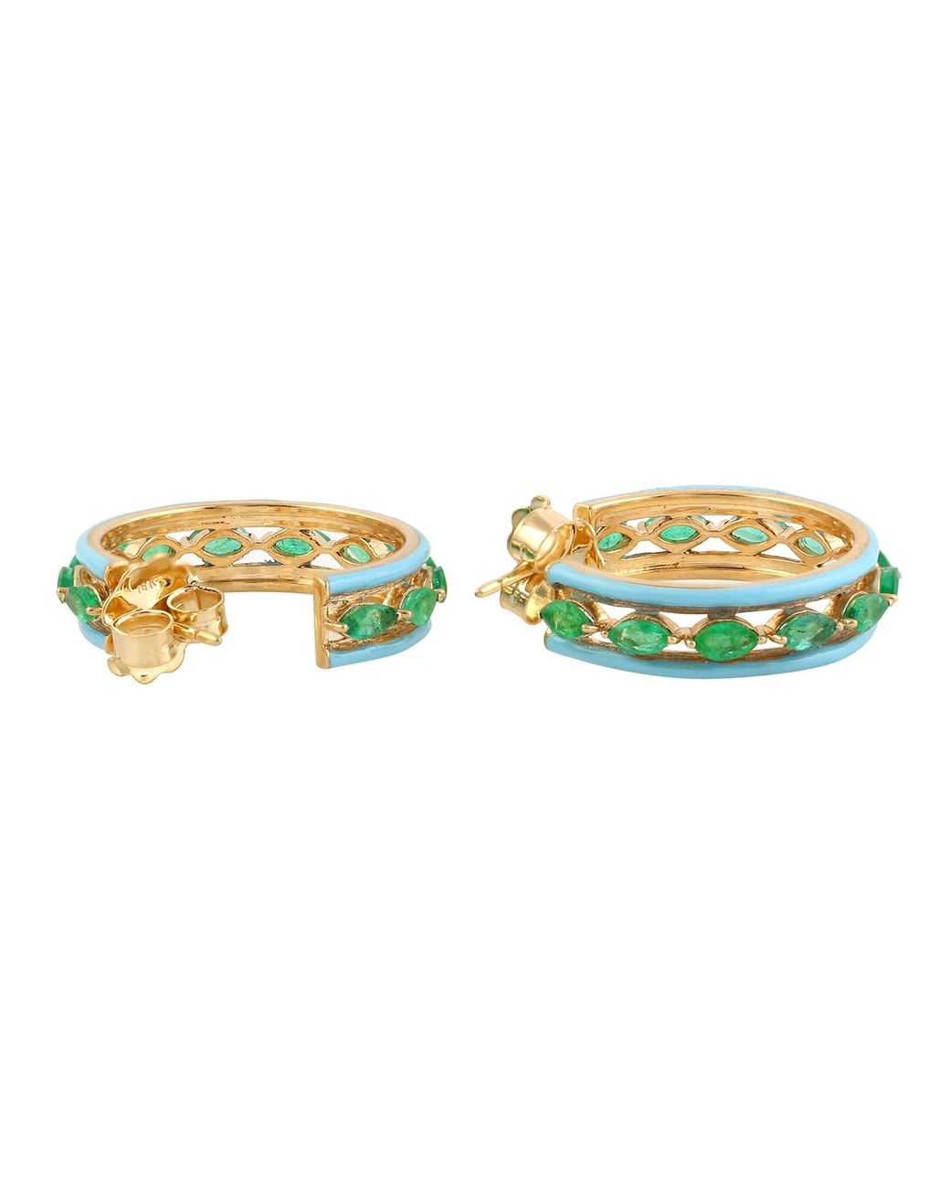 Artisan Green Emerald & Enamel Hoop Earrings