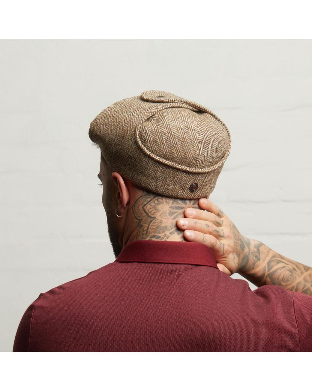 Dasmarca Hats Brown Neutrals Logan Heather Tweed Wool Checks Italian Cap With Earflaps Trapper for men