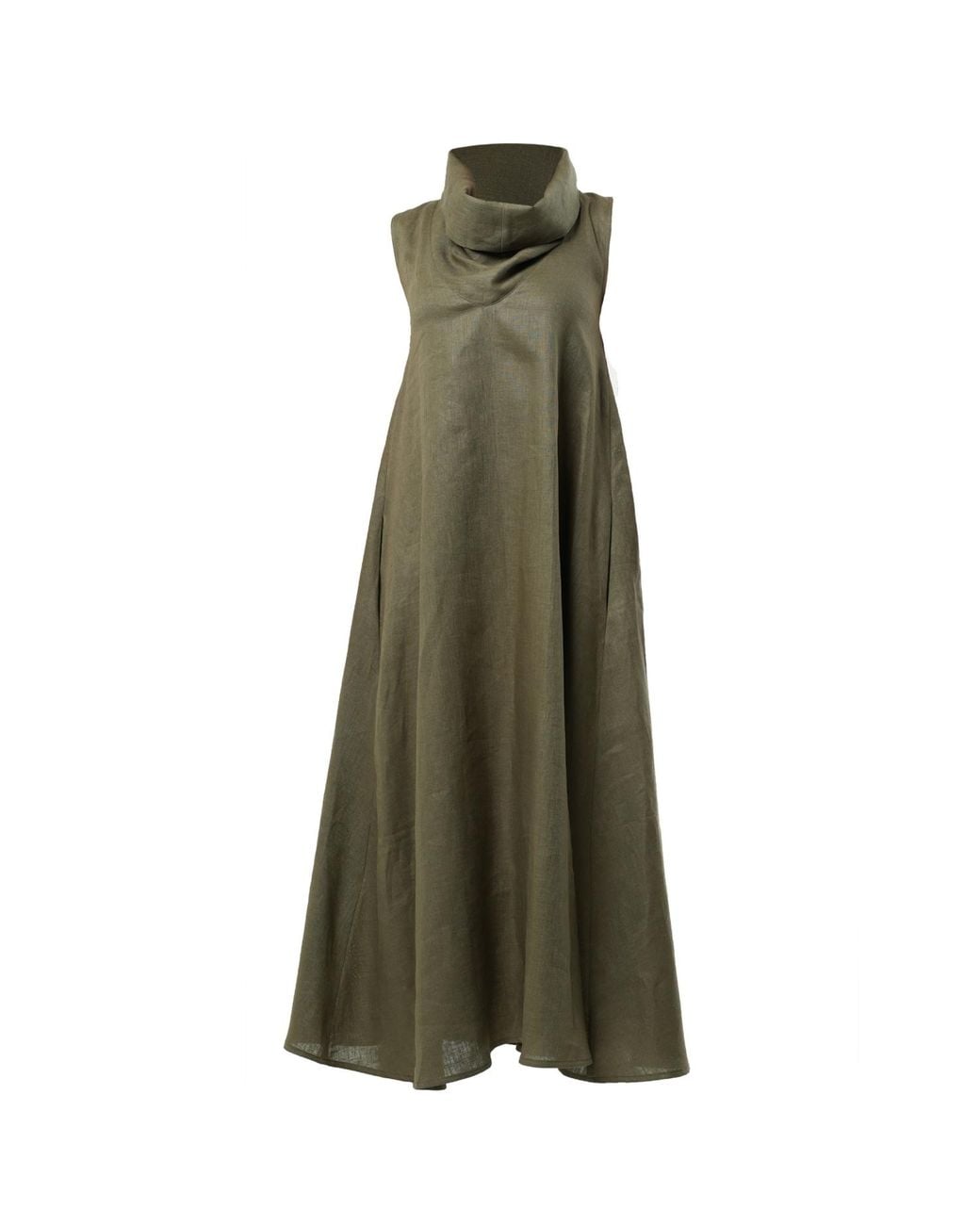 Metamorph Green Large Collar Linen Maxi Dress