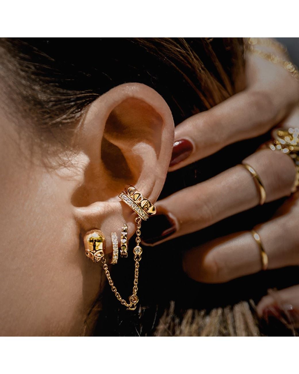 SALLY SKOUFIS Metallic Edge Chain Ear Cuff With Made Diamonds