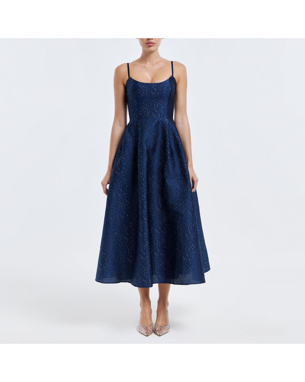 POST MERIDIEM Blue Jacquard Flecks Bustier Dress