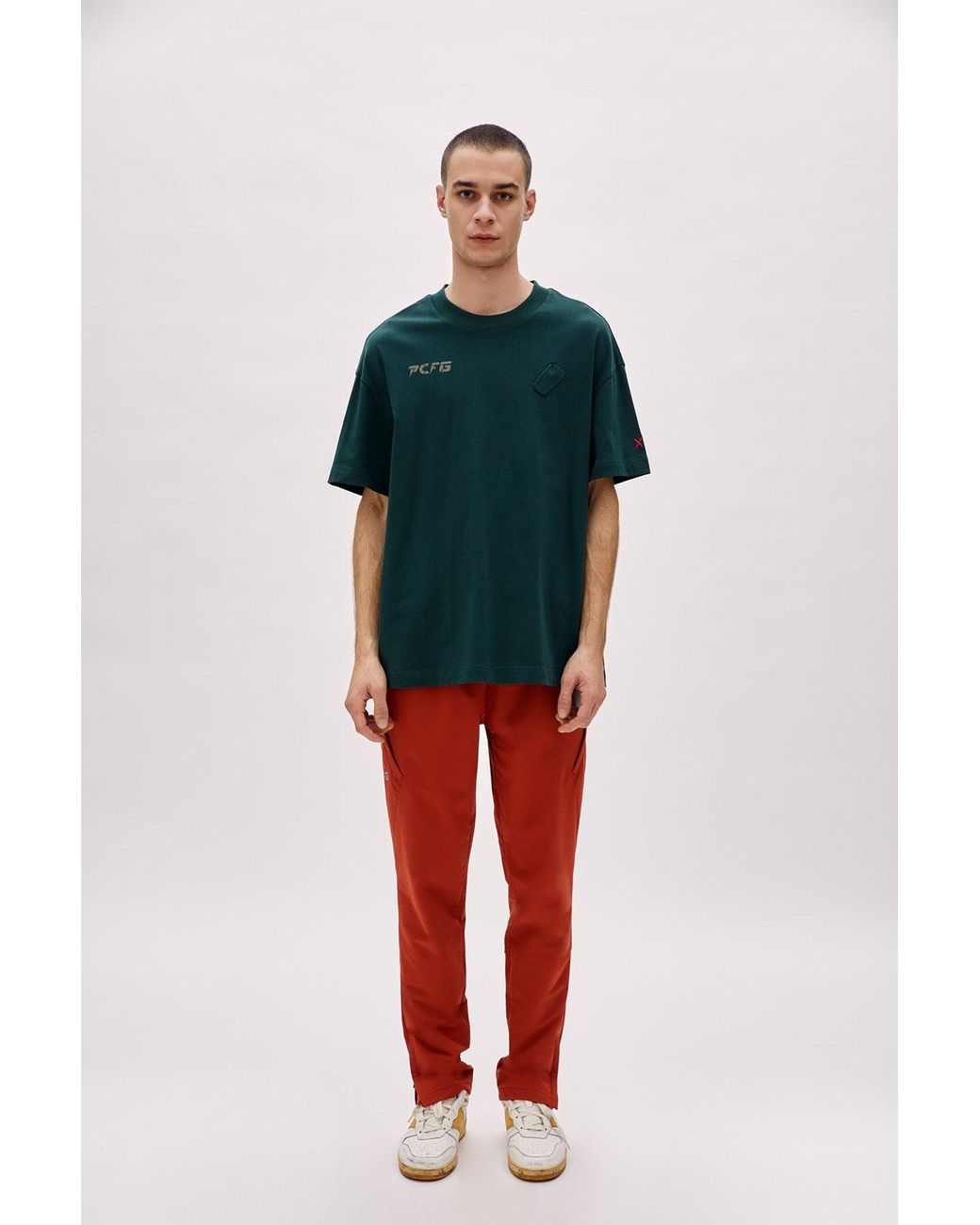 Pcfg Green Oversized Tee With Emboss Detail for men