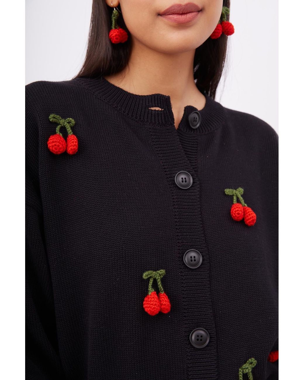 Peraluna Blue Cherry Hand Embroidered Cardigan