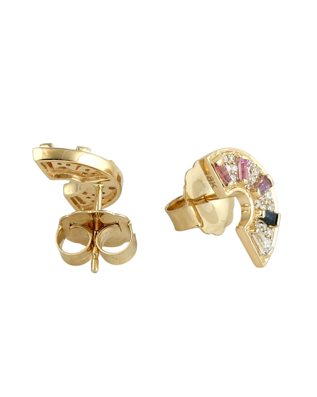 Artisan Metallic Sapphire, Topaz, Rhodolite And Diamond Half Moon Stud Earrings