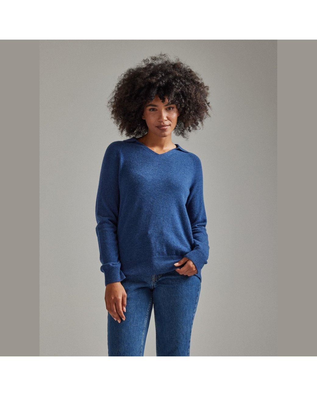 Salts Cashmere Blue Split Neck Polo Sweater