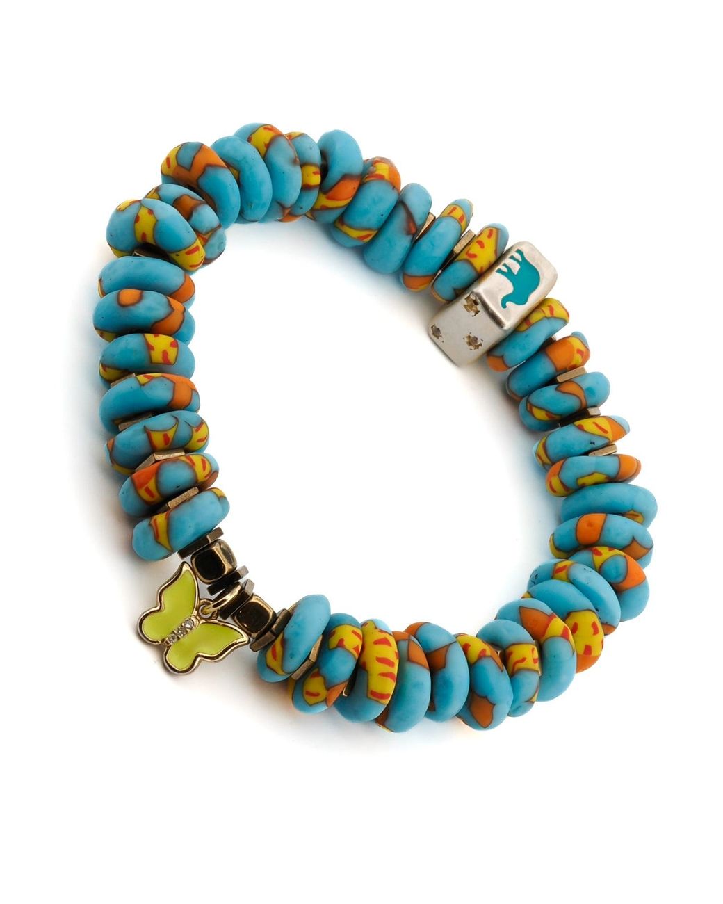 Ebru Jewelry Blue Butterfly & Protection Symbol Bead Colorful Summer Beaded Bracelet