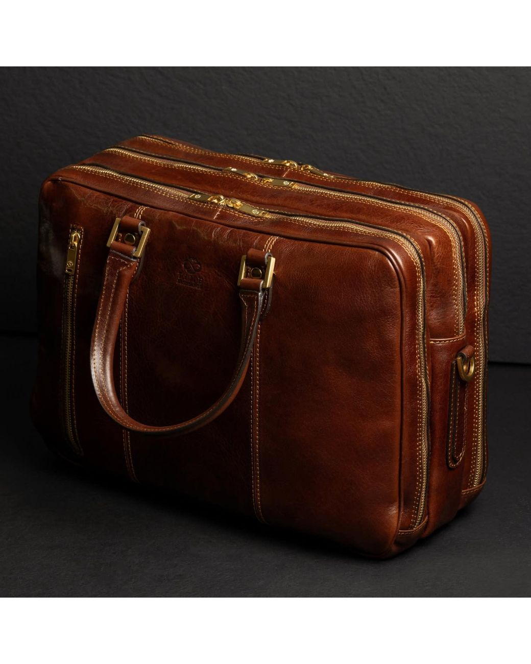 Time Resistance Brown Leather Convertible Briefcase Backpack for men