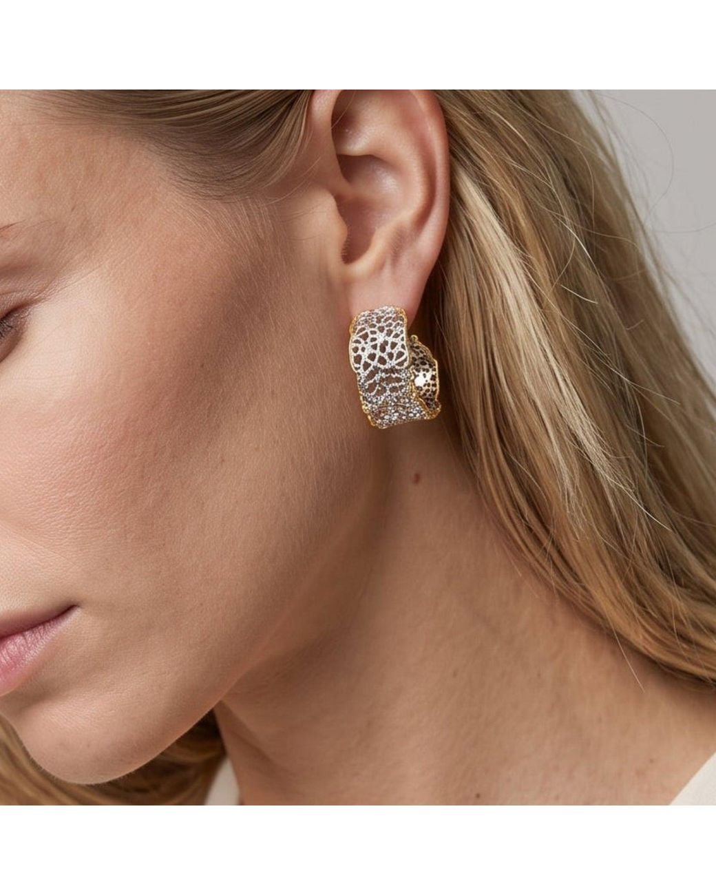 Uchi and Soto Metallic Kin Mixed Metal Filigree Hoops