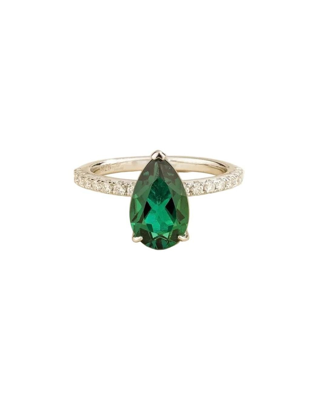 Juvetti Green Ostry Emerald Pear-Cut & Diamond Pave Shoulder Ring
