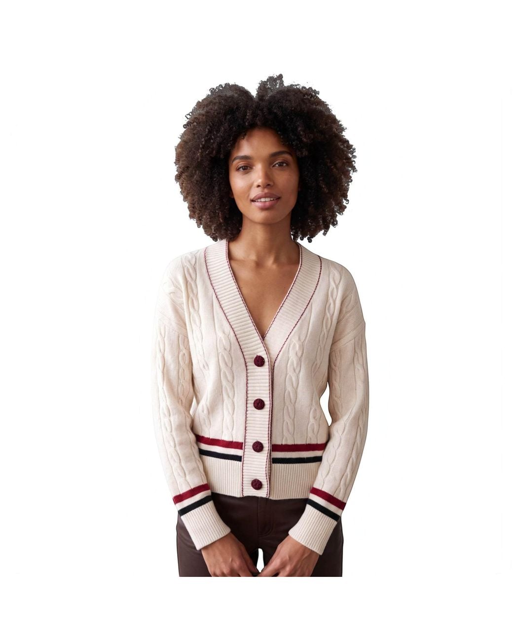 Brodie Cashmere Natural Varsity Cable Cardi
