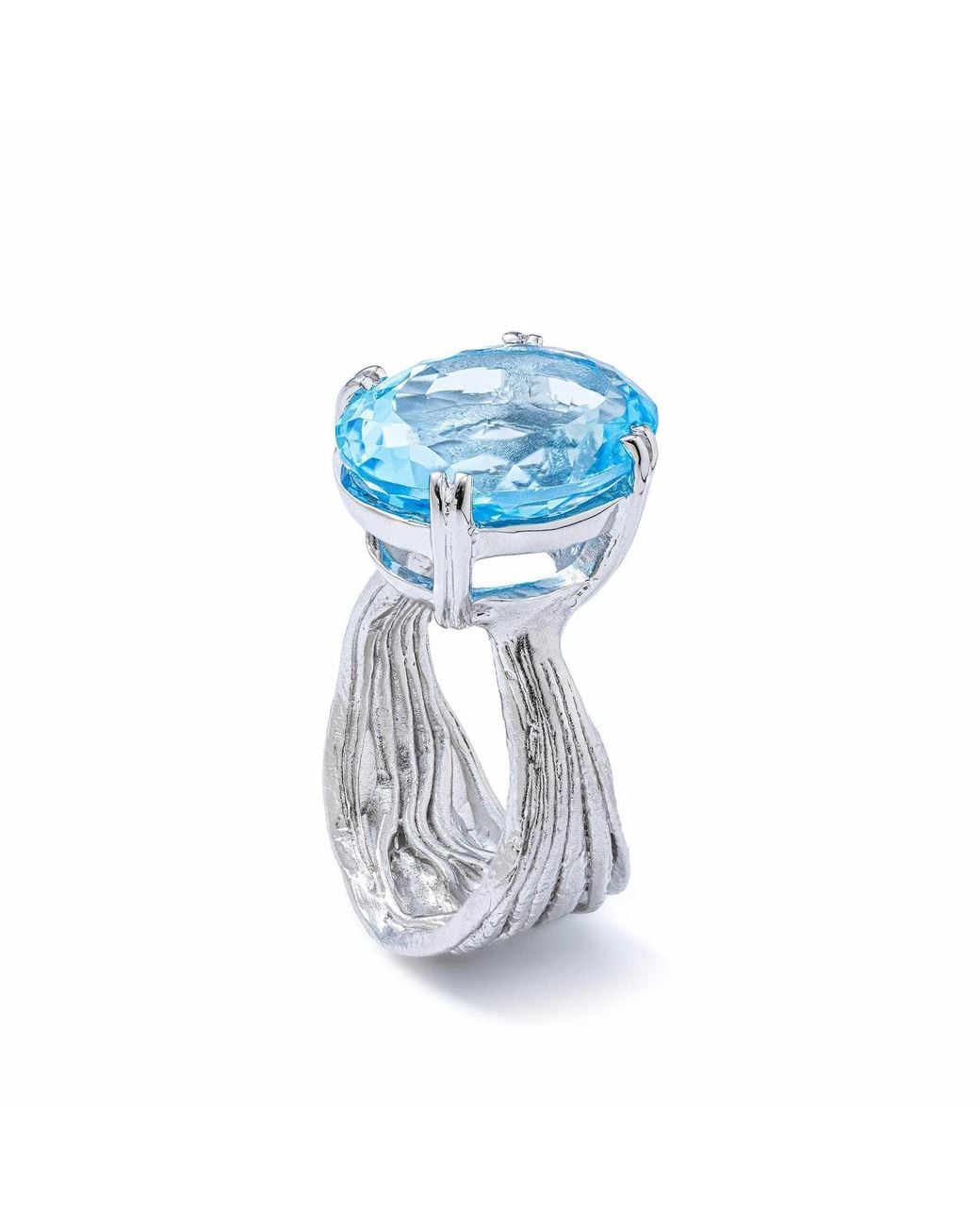 German Kabirski Blue Nila Textured Ring With Natural Oval Cut Topaz