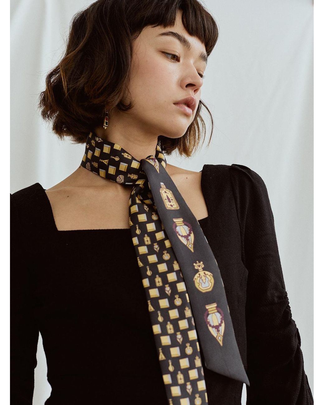 Lost Pattern Black Amora Silk Skinny Scarf