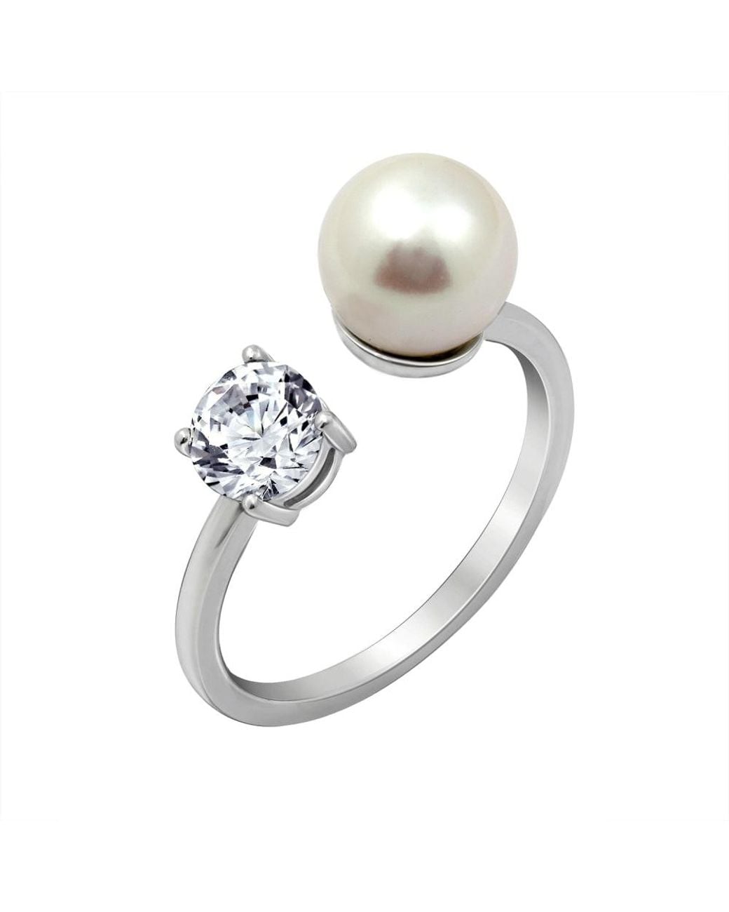 Diamonbliss Metallic Pearl And Clear Stone Open Ring