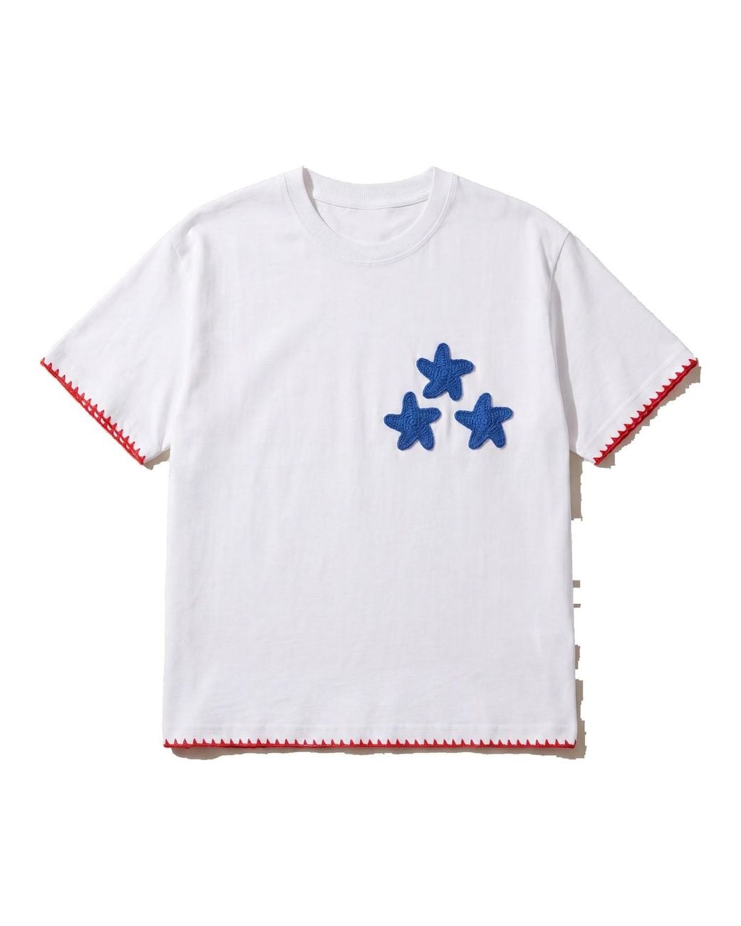 Ana Chic White Star Handmade Crochet Applique Cotton Tee