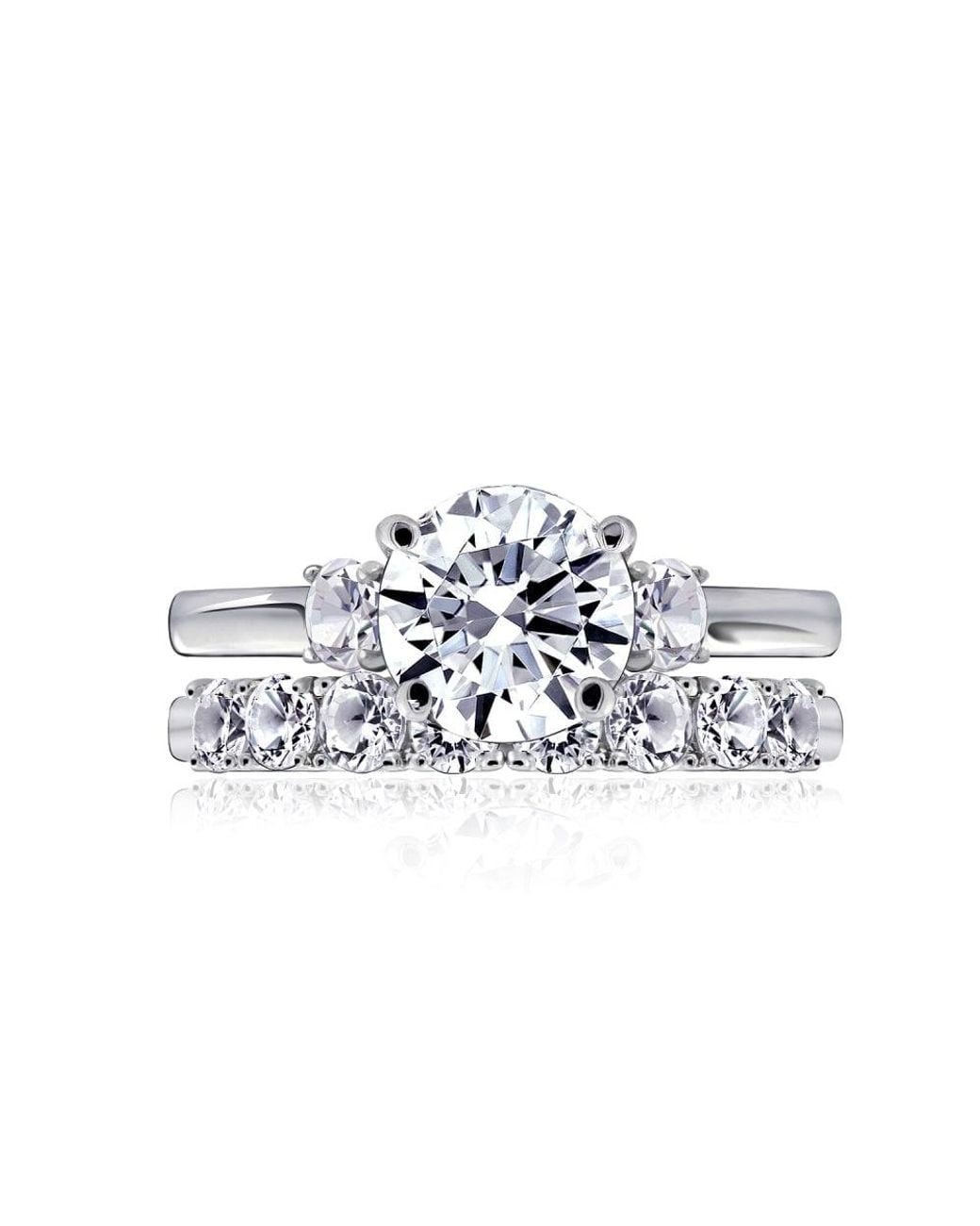Diamonbliss White 3.3 Carats Round Cut Three Stones Wedding Set