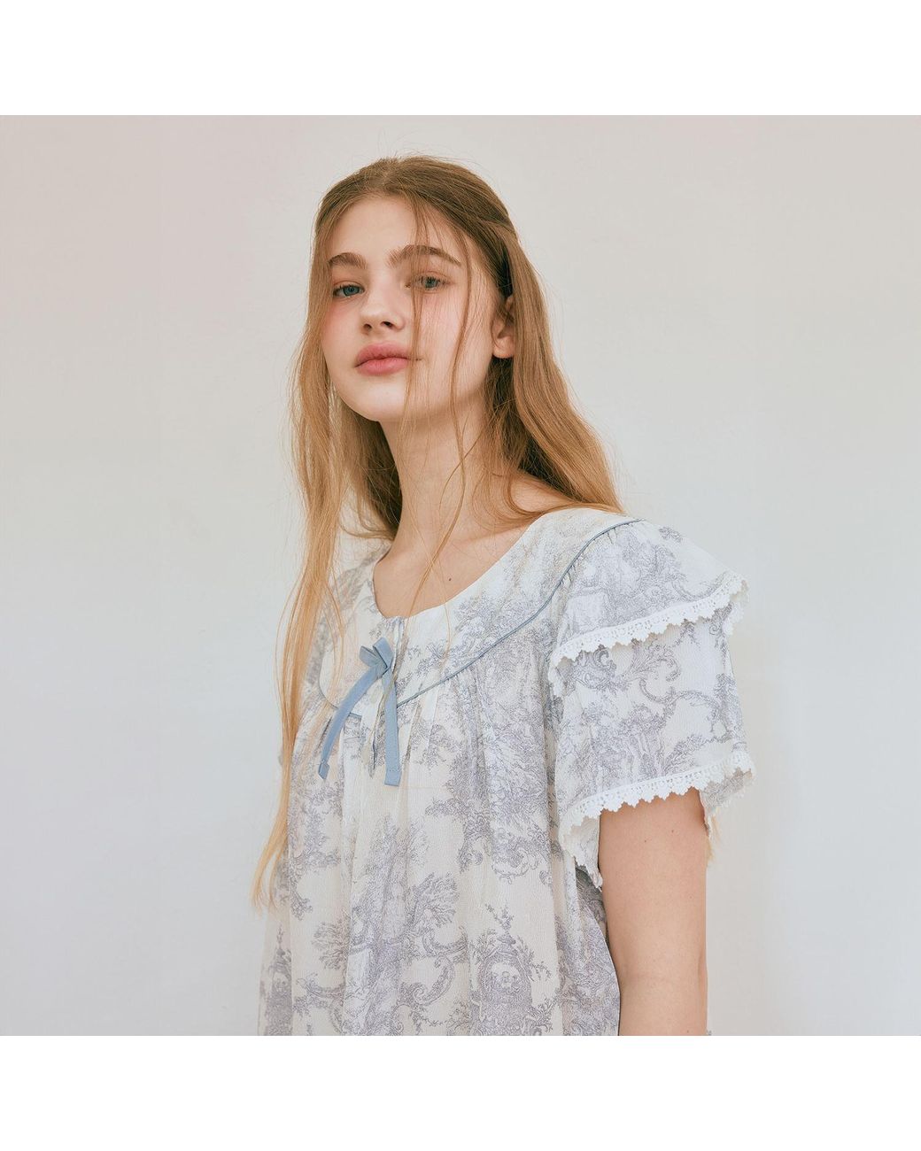 Luna Luz Blue French Toile Korea Vegan Silk Bamboo Rayon Pyjama Set –