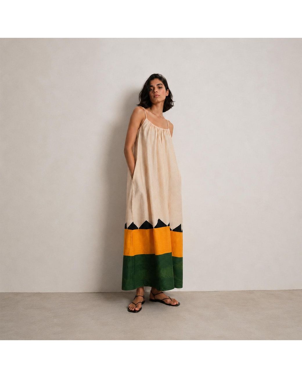 DHARA SHETH DUBAI Yellow Beyond The Horizon Spaghetti Strap Maxi Dress