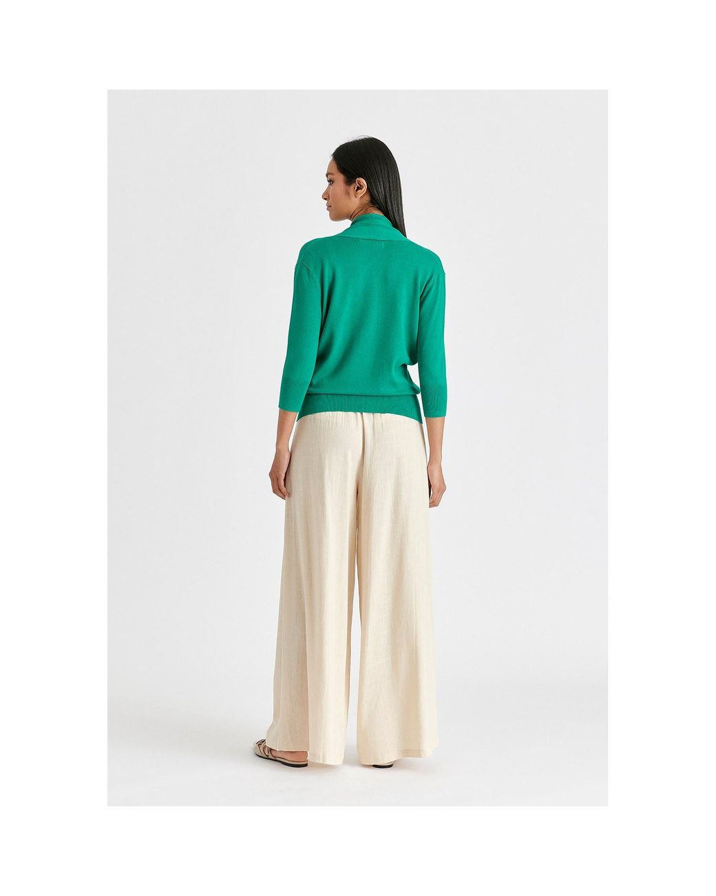 Paisie Green Cropped Sleeve Knit Wrap Top