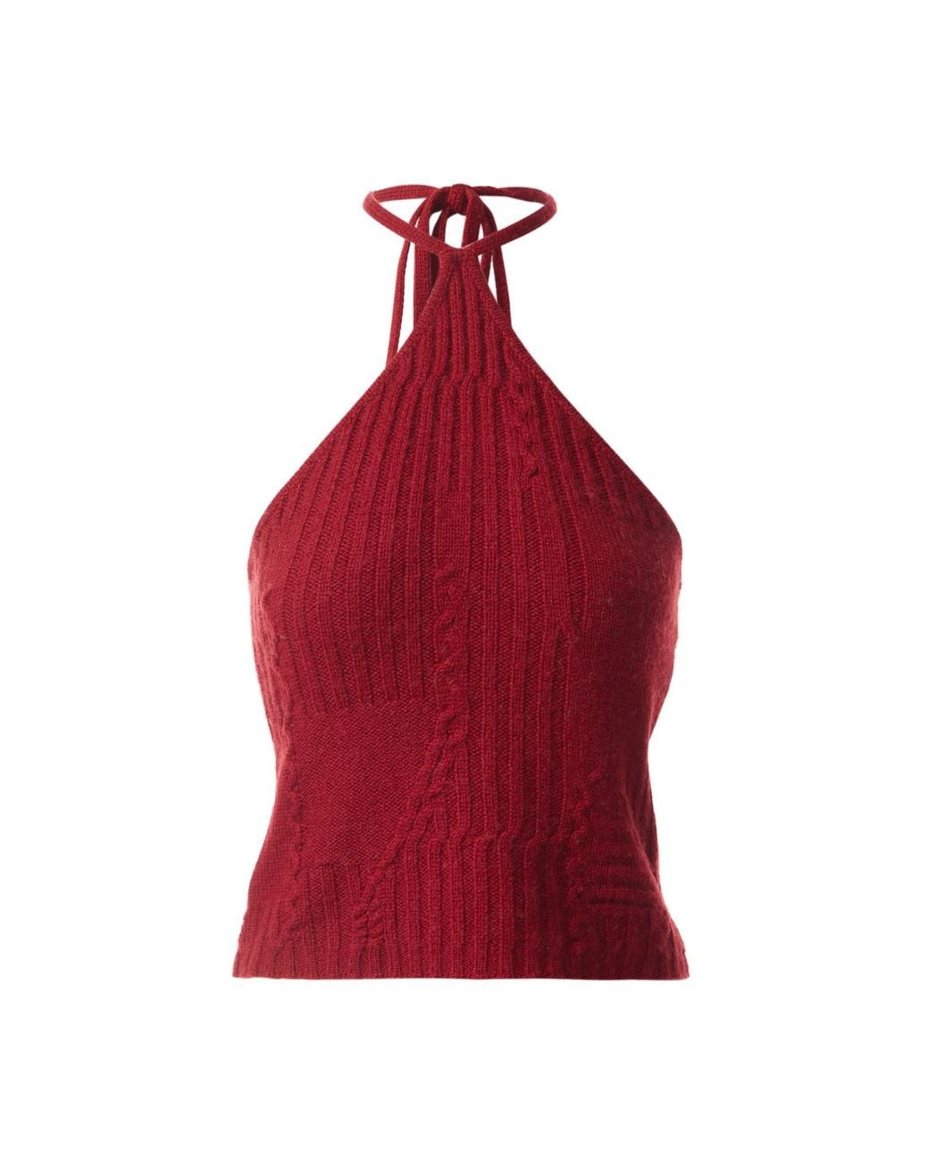 Fully Fashioning Red Ruby Freya Cable Wool Knit Halter Top