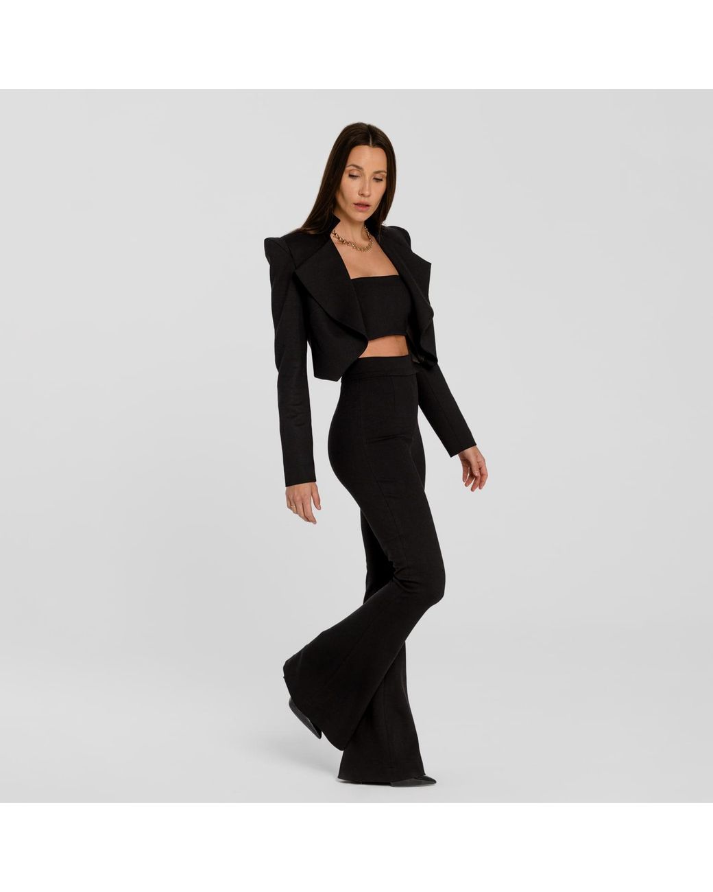 Mandragora Black High-Waisted Fitted Flared Trousers Vanya