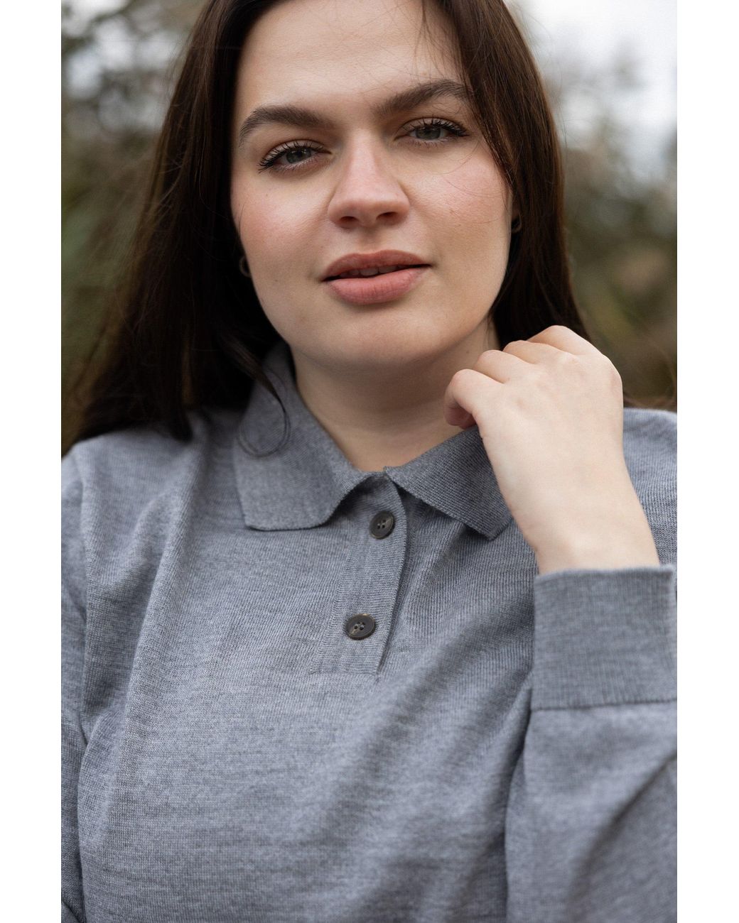 SALANIDA Gray Galante 100% Merino Polo Top Light