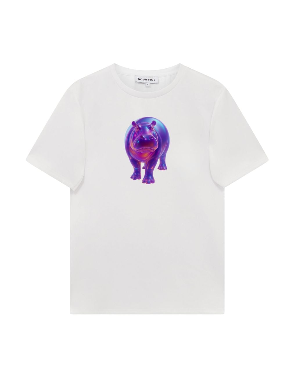 Sour Figs White Iridescent Hippo Print T-Shirt