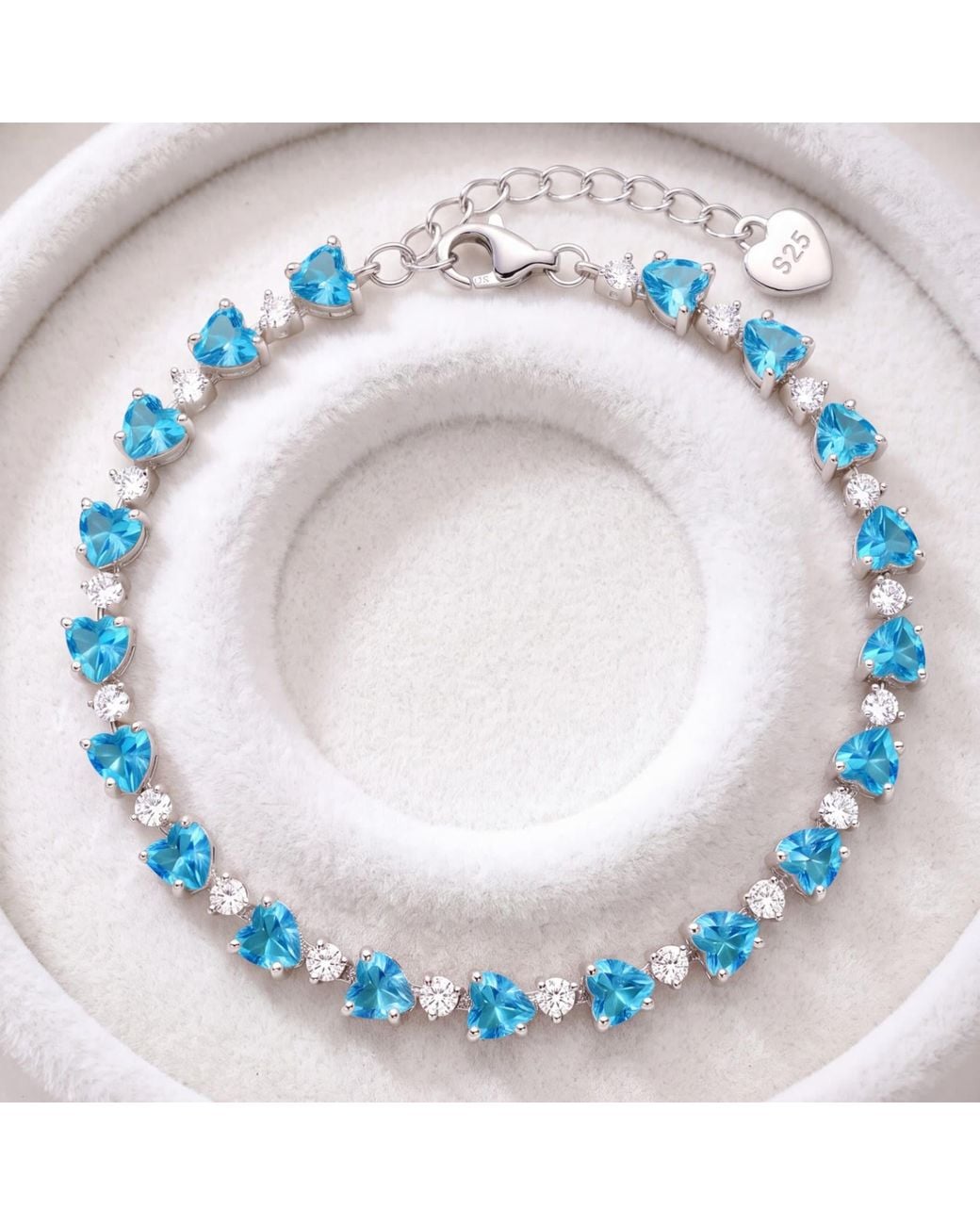 Latelita London Blue Asscher Cut Heart Tennis Bracelet Topaz