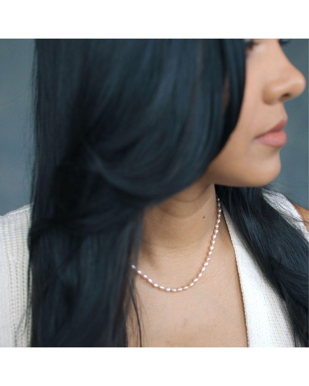 Herself Collections Metallic Freshwater Rice Pearl Necklace