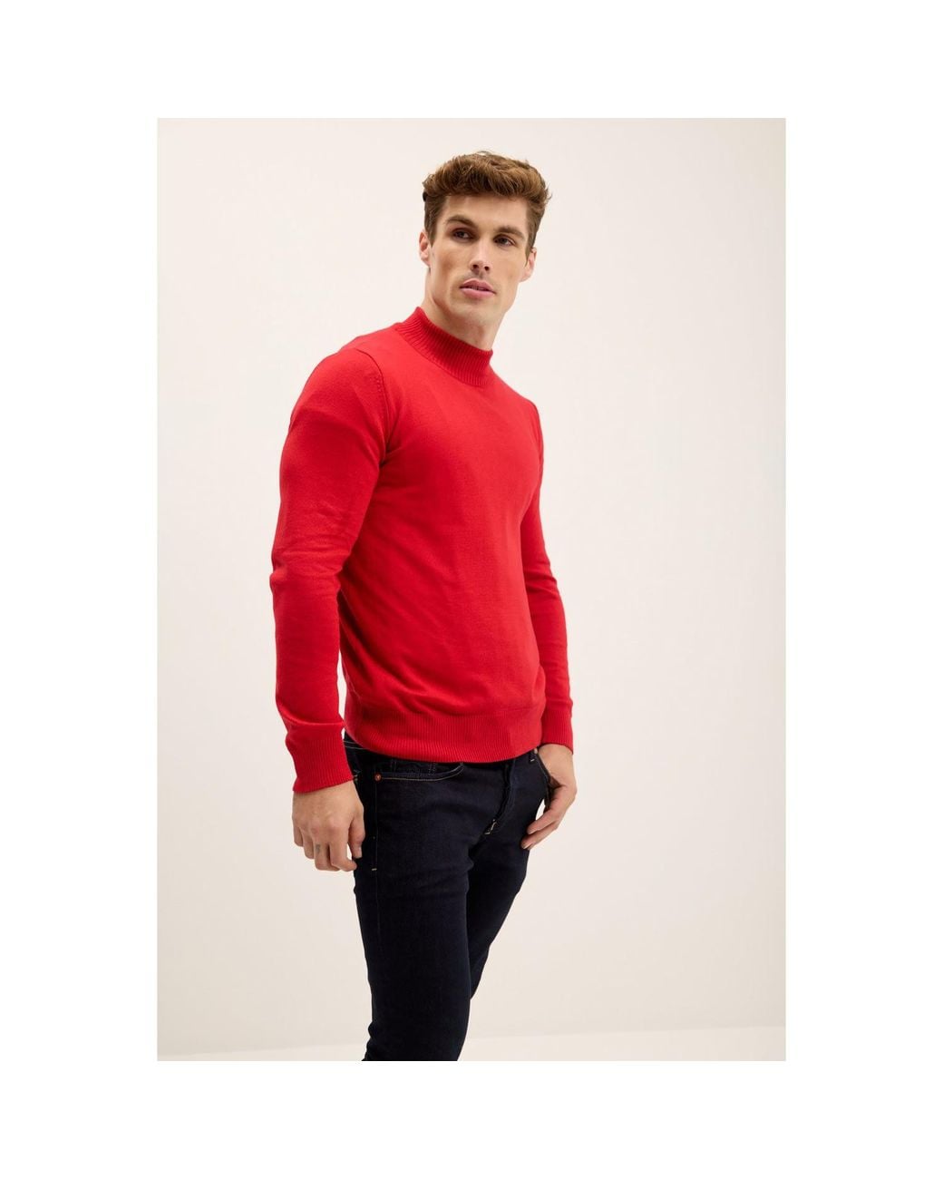 Ron Tomson Red Mock Neck Relaxed Sweater for men