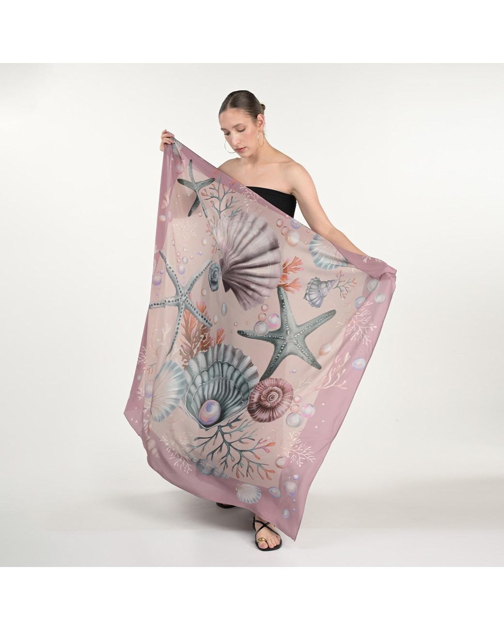 Silk&Soul Purple Shells And Pearls Scarf