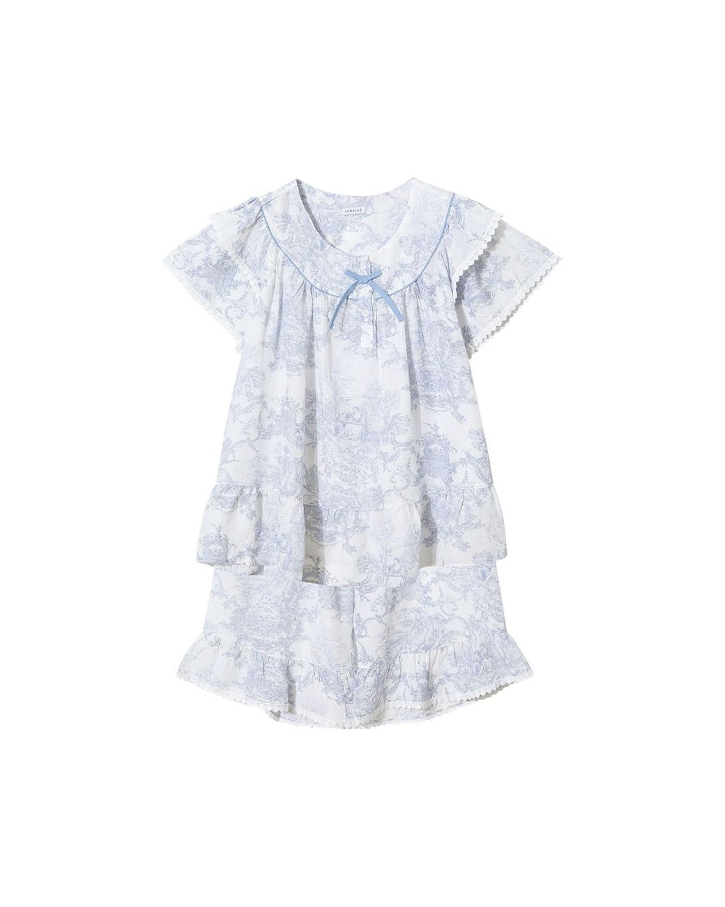 Luna Luz Blue French Toile Korea Vegan Silk Bamboo Rayon Pyjama Set –