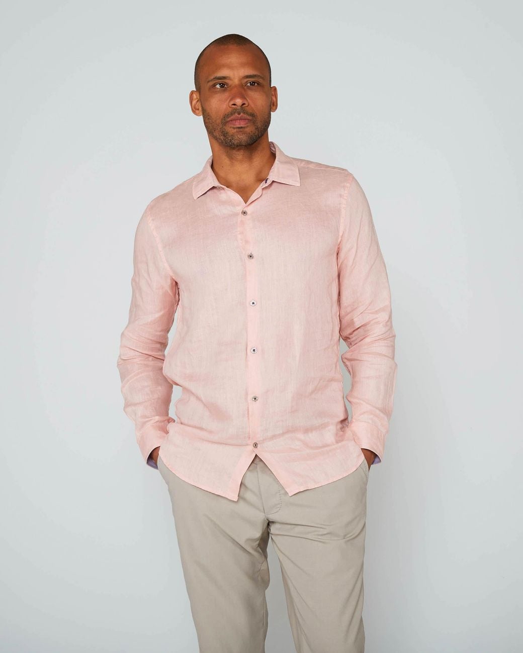 Lords of Harlech Pink Laurent Linen Shirt for men