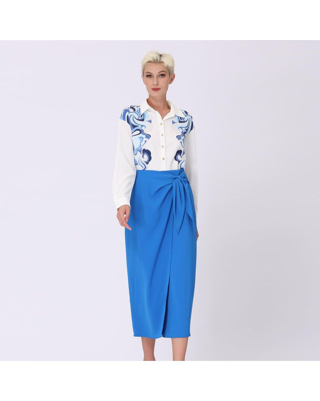 Smart and Joy Blue Wrap Skirt Tied On Side