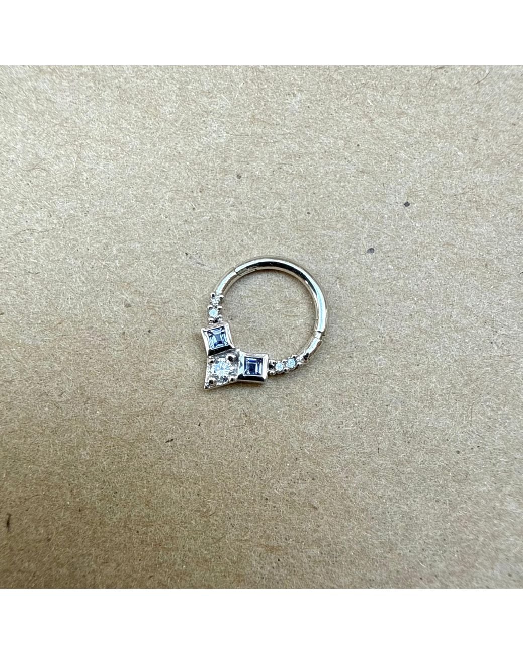 Zohreh Metallic Tanzanite & Diamond Daith Hoop Earring 9K