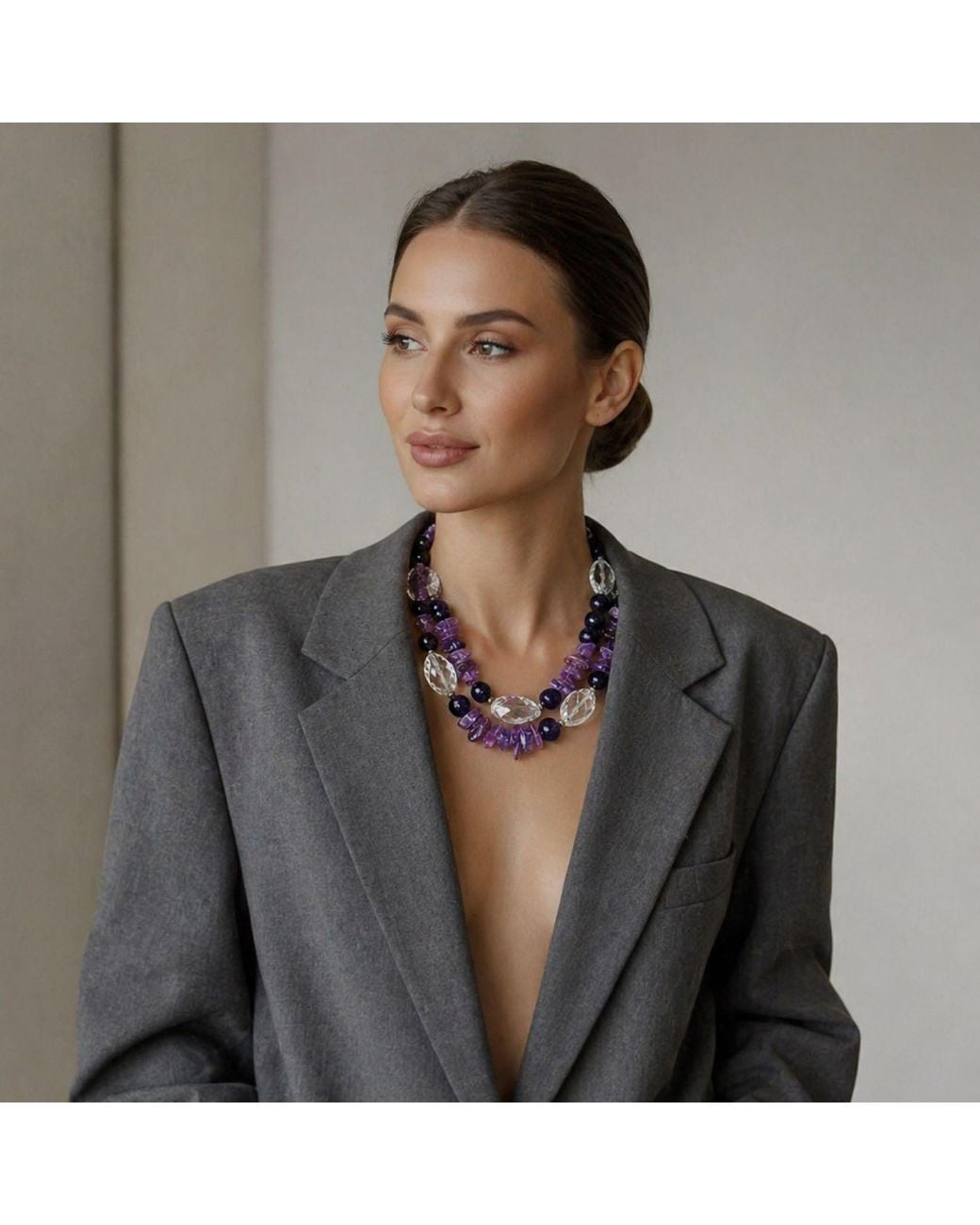 Bellus Domina Purple Neutrals Amethyst & Mountain Crystal Necklace