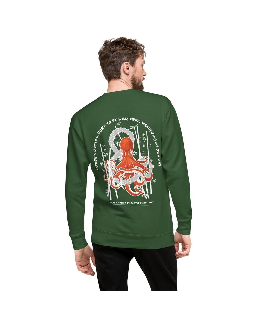Anchor and Crew Green Forest Octopus Another Good Day Cotton Blend Sweatshirt